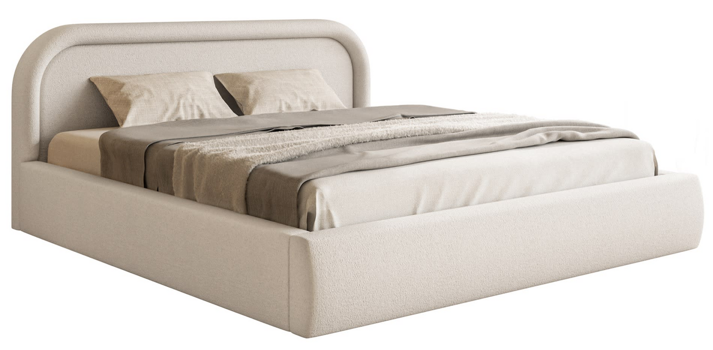 Lit Coffre Japandi avec tête de lit 160x200 grège – Ruvi
