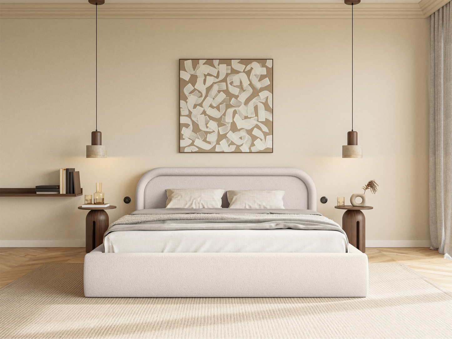 Lit Coffre Japandi avec tête de lit 160x200 grège – Ruvi