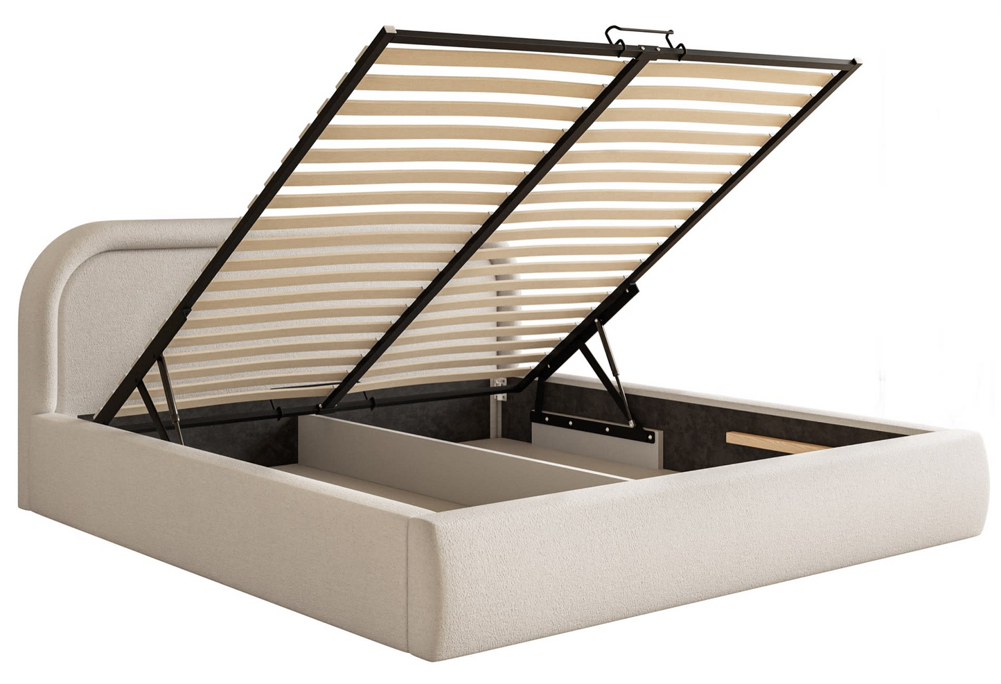 Lit Coffre Japandi avec tête de lit 160x200 grège – Ruvi