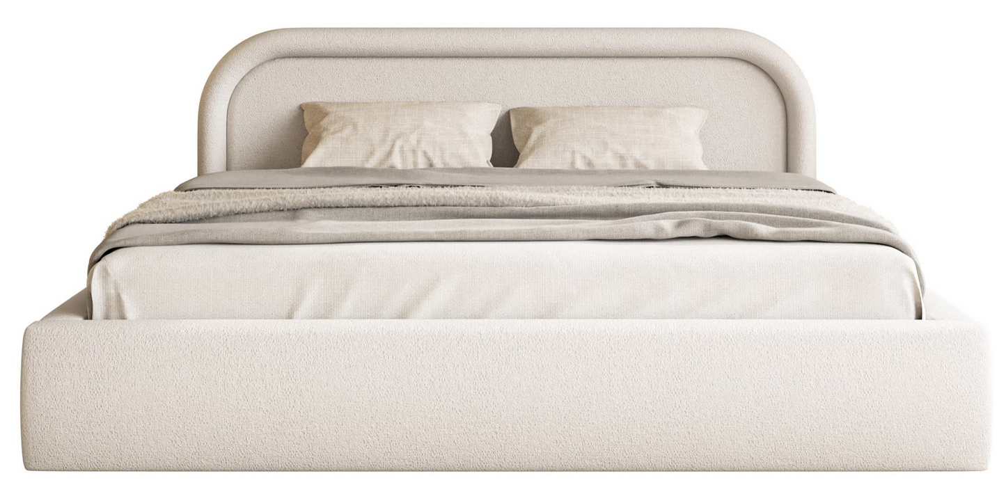 Lit Coffre Japandi avec tête de lit 160x200 grège – Ruvi
