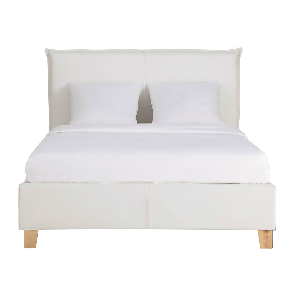 Lit Coffre Japandi blanc en bois de peuplier 160x200 sommier à lattes – Pillow