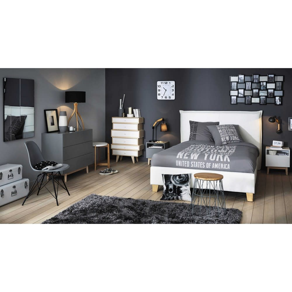 Lit Coffre Japandi blanc en bois de peuplier 160x200 sommier à lattes – Pillow