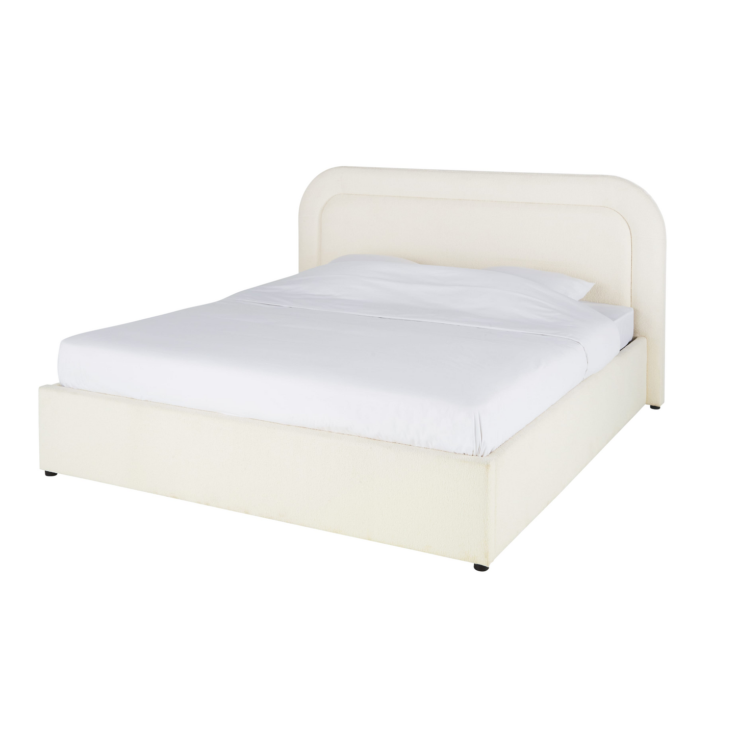 Lit Coffre Japandi bouclettes écrues 180x200 avec sommier à lattes blanc – Buldos