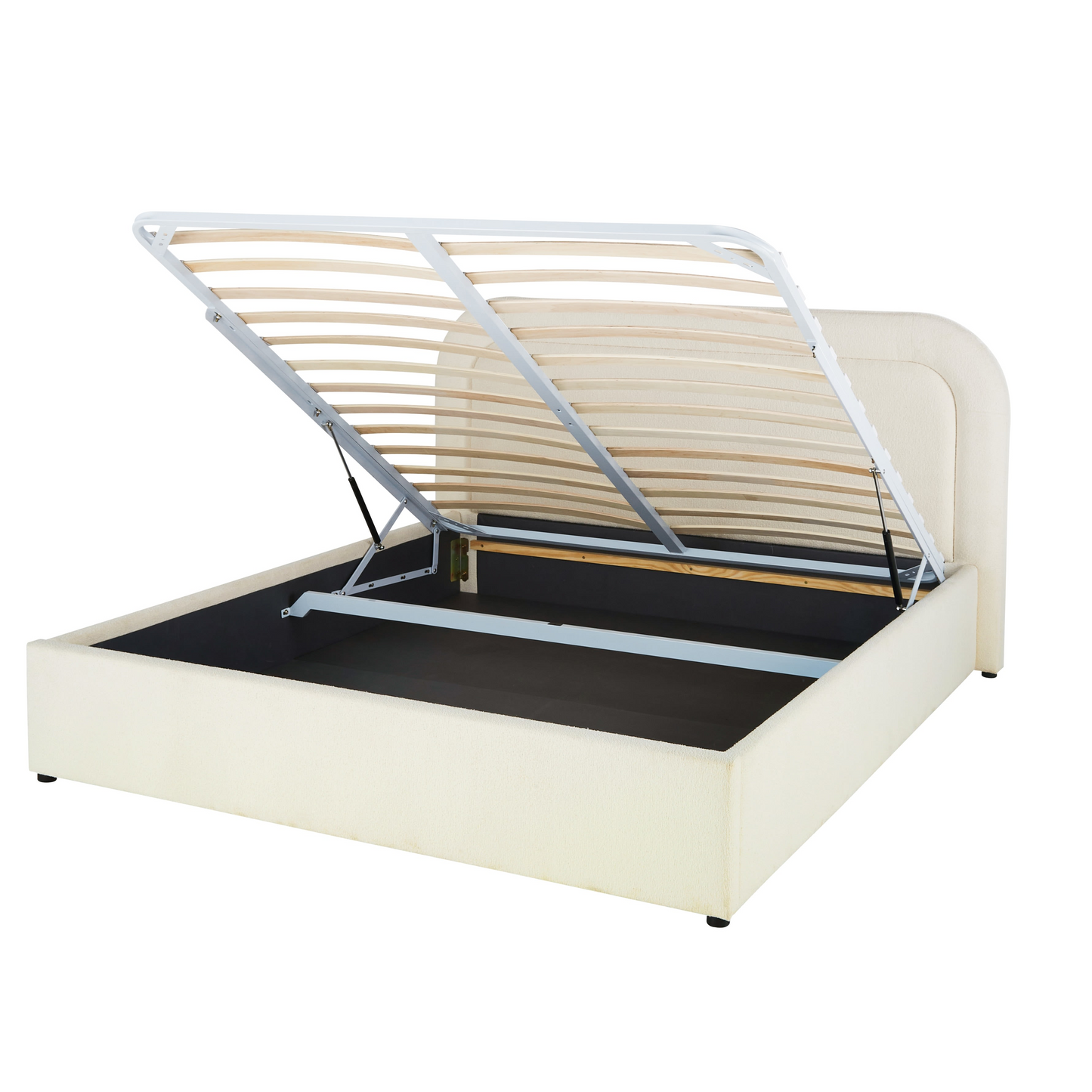 Lit Coffre Japandi bouclettes écrues 180x200 avec sommier à lattes blanc – Buldos