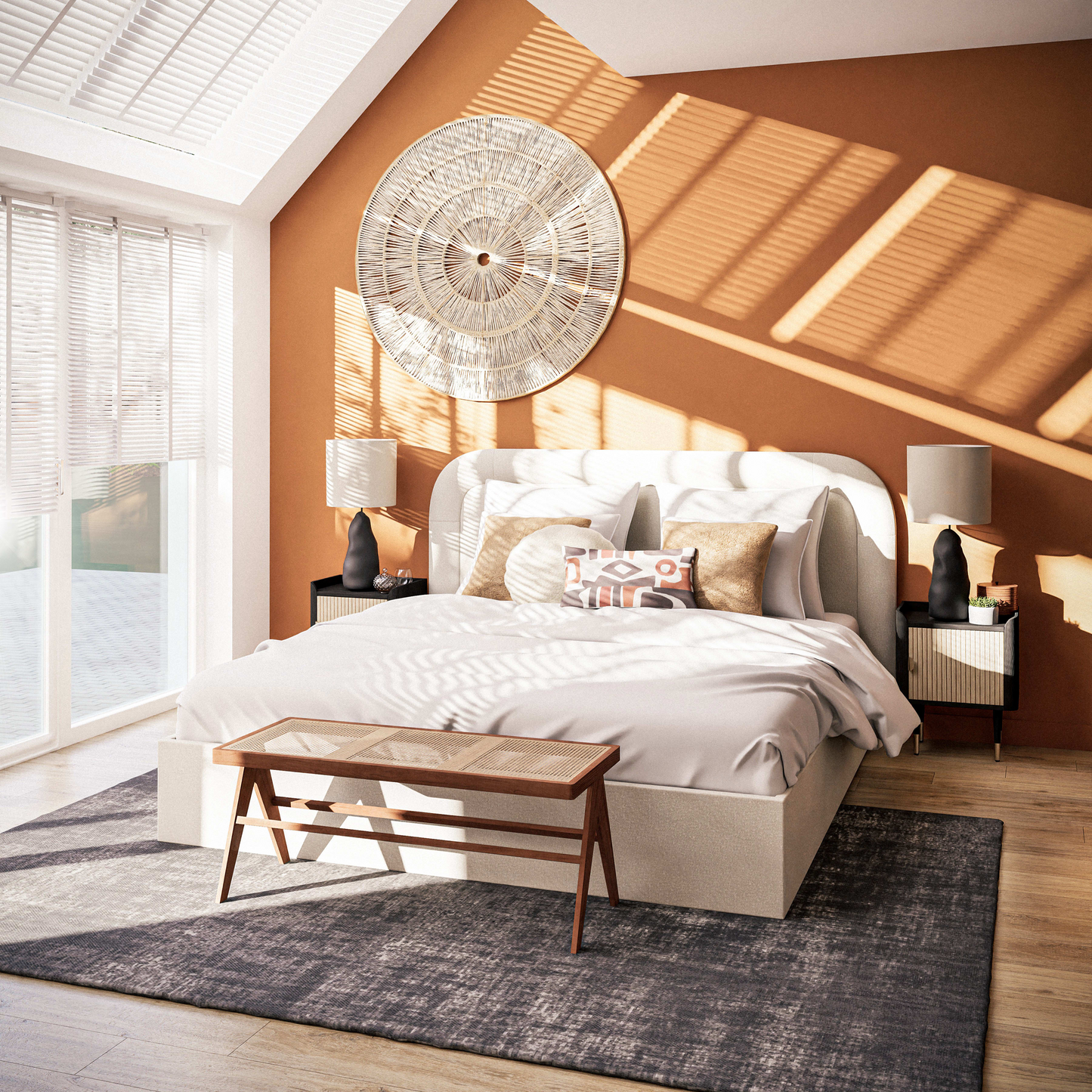 Lit Coffre Japandi bouclettes écrues 180x200 avec sommier à lattes blanc – Buldos