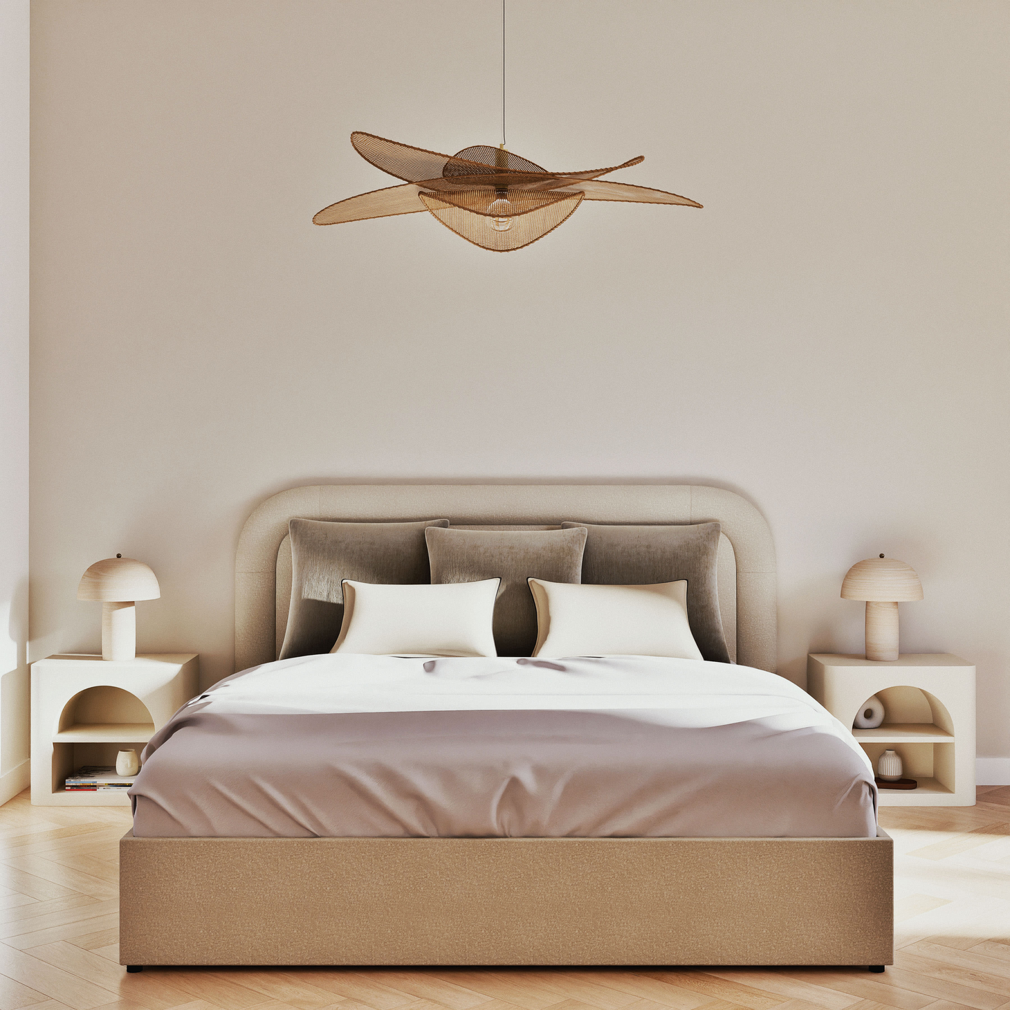 Lit Coffre Japandi bouclettes écrues 180x200 avec sommier à lattes blanc – Buldos