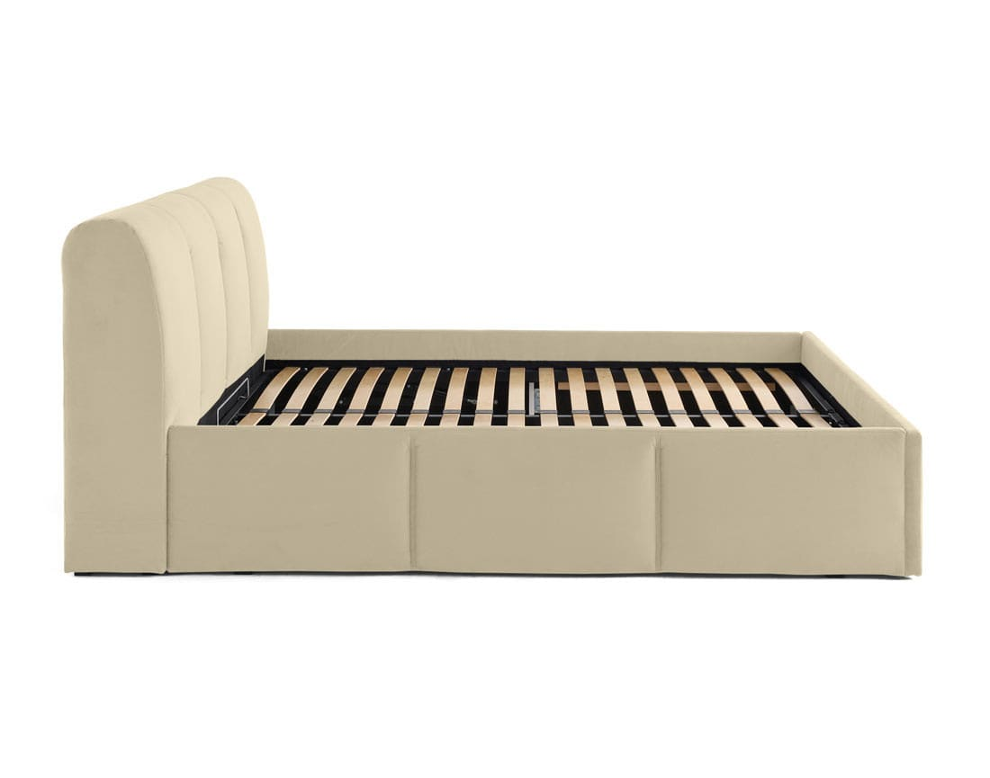 Lit Coffre Japandi en Velours 180 x 200 cm Beige – Elysia