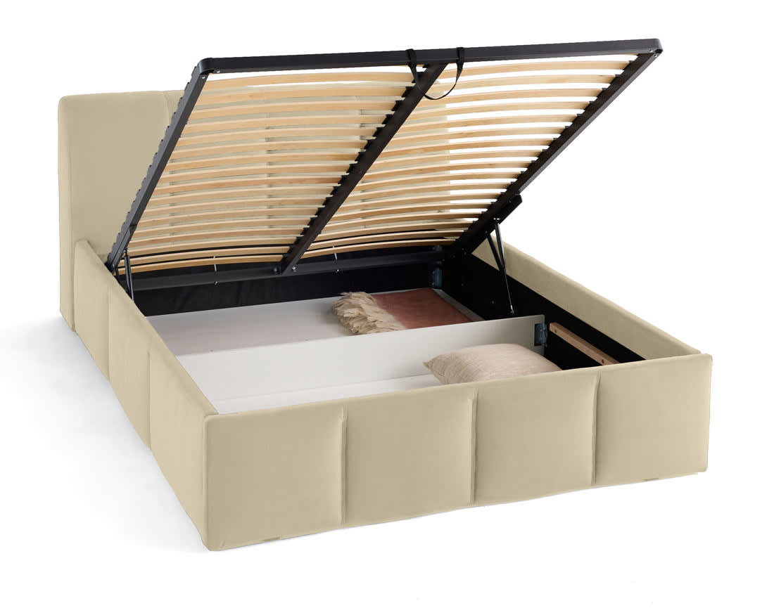 Lit Coffre Japandi en Velours 180 x 200 cm Beige – Elysia