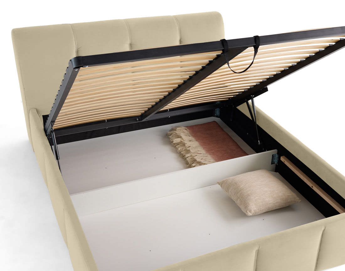 Lit Coffre Japandi en Velours 180 x 200 cm Beige – Elysia