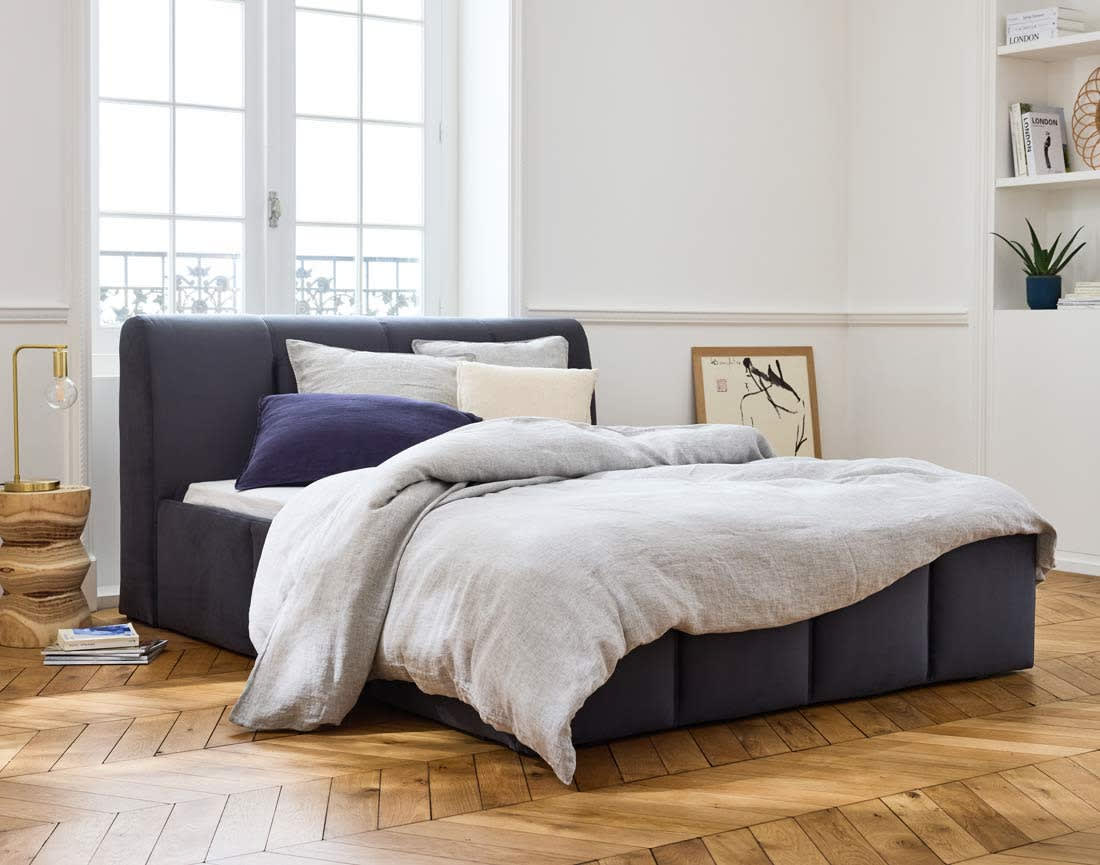 Lit Coffre Japandi en Velours 180 x 200 cm Beige – Elysia