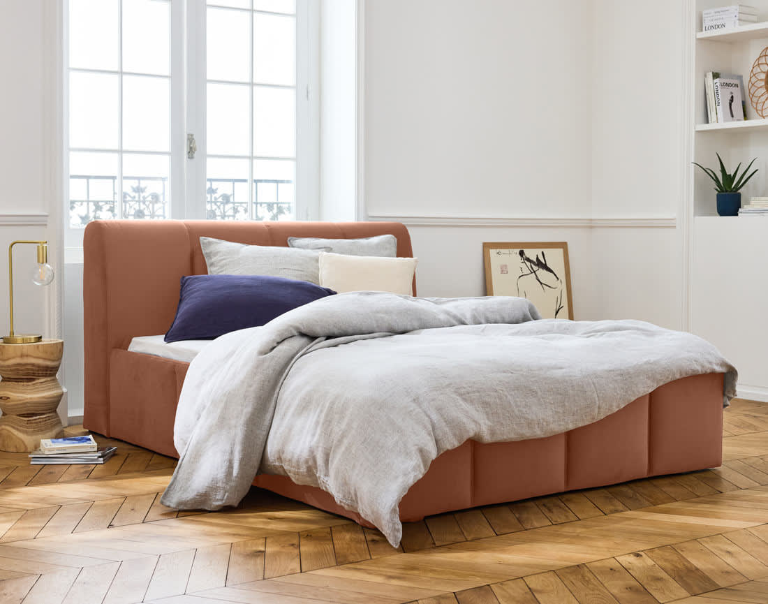 Lit Coffre Japandi en Velours 180 x 200 cm Rose – Elysia