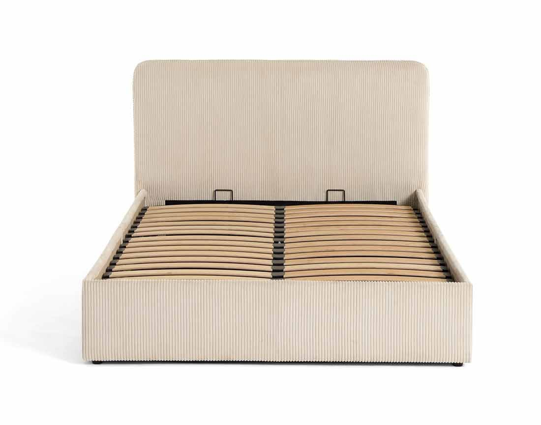 Lit Coffre Japandi en Velours Côtelé Beige 160 x 200 cm – Goyave