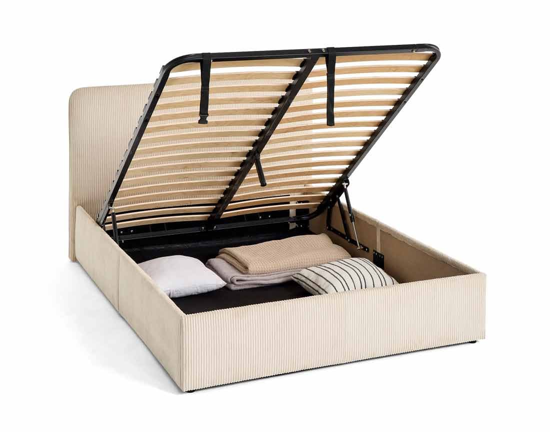 Lit Coffre Japandi en Velours Côtelé Beige 160 x 200 cm – Goyave
