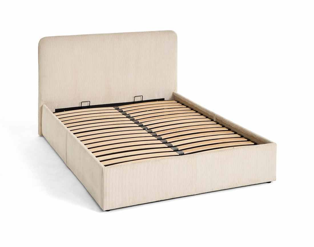 Lit Coffre Japandi en Velours Côtelé Beige 160 x 200 cm – Goyave