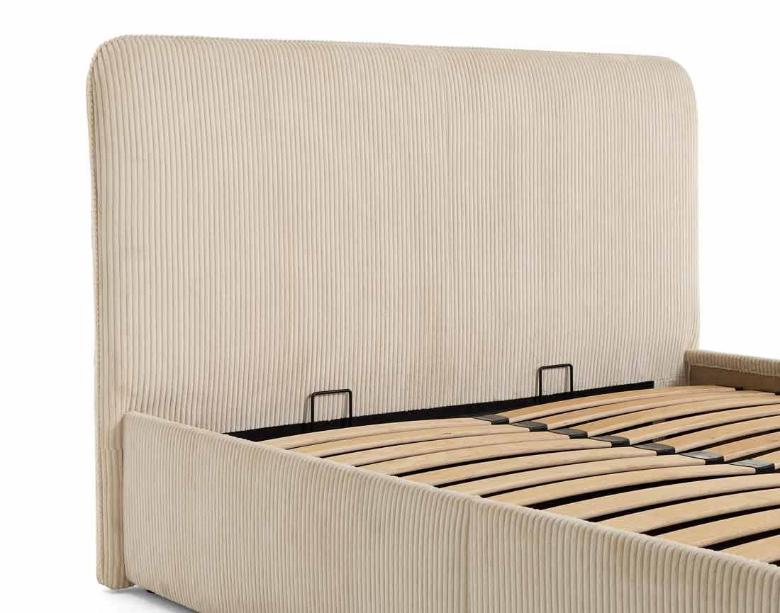 Lit Coffre Japandi en Velours Côtelé Beige 160 x 200 cm – Goyave