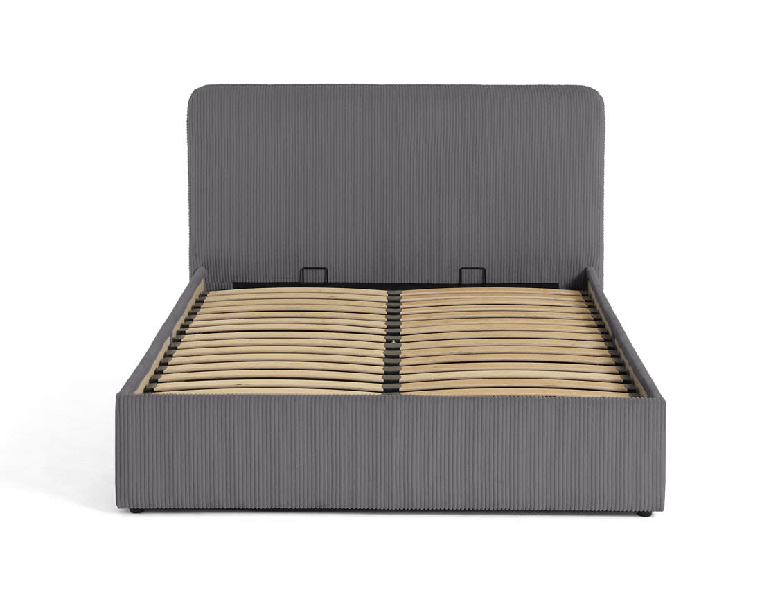 Lit Coffre Japandi en Velours Côtelé Beige 160 x 200 cm – Goyave