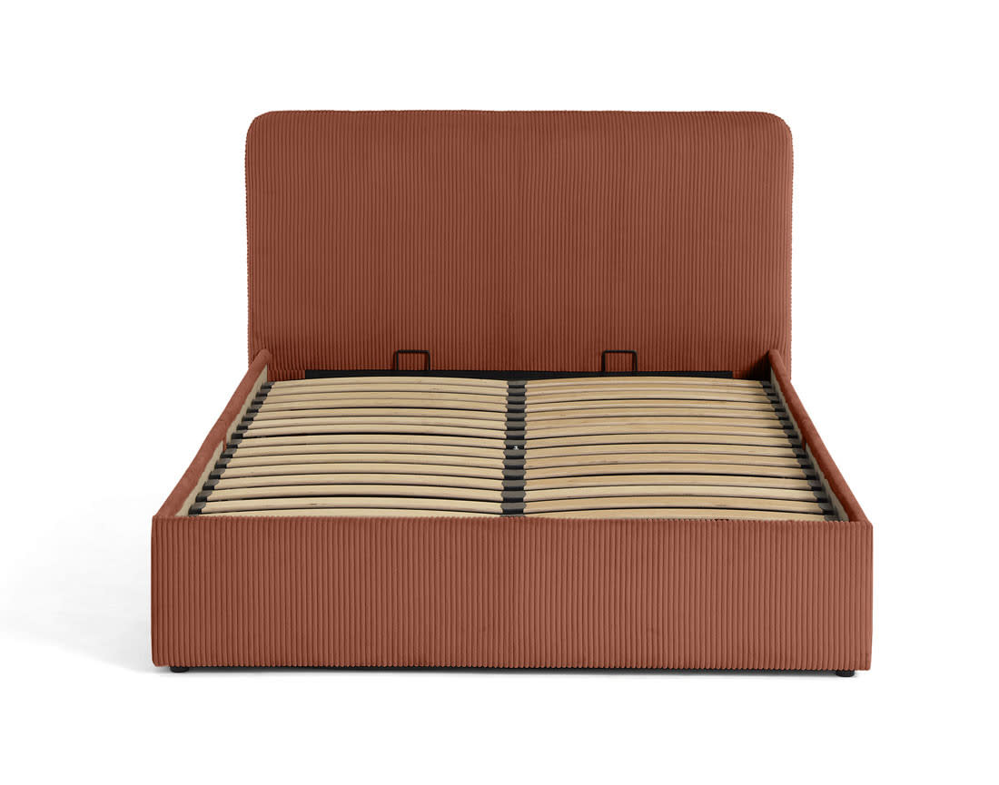 Lit Coffre Japandi en Velours Côtelé Beige 160 x 200 cm – Goyave