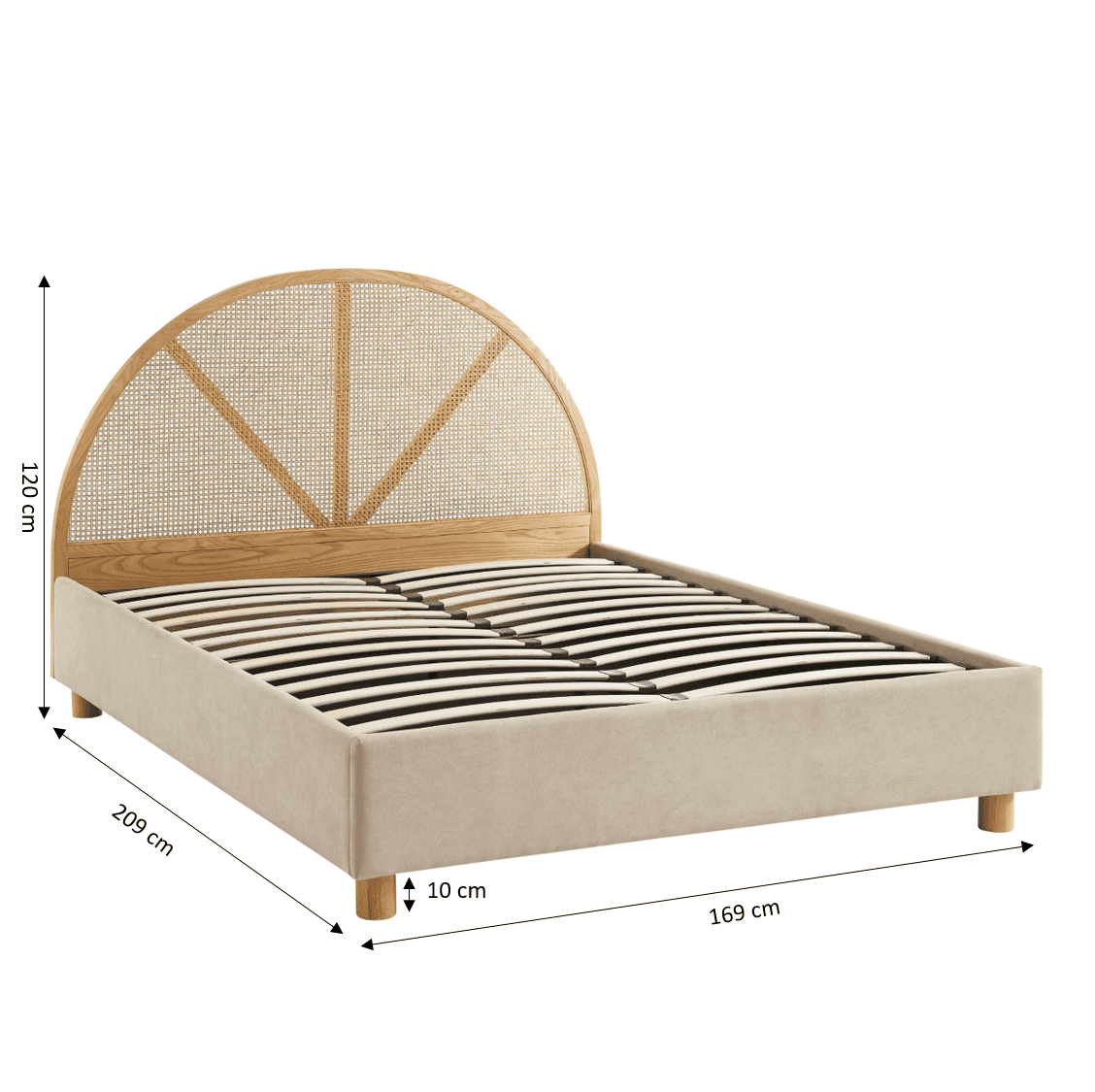 Lit Coffre Japandi velours beige sable cannage 160x200 sommier inclus – Tsuki