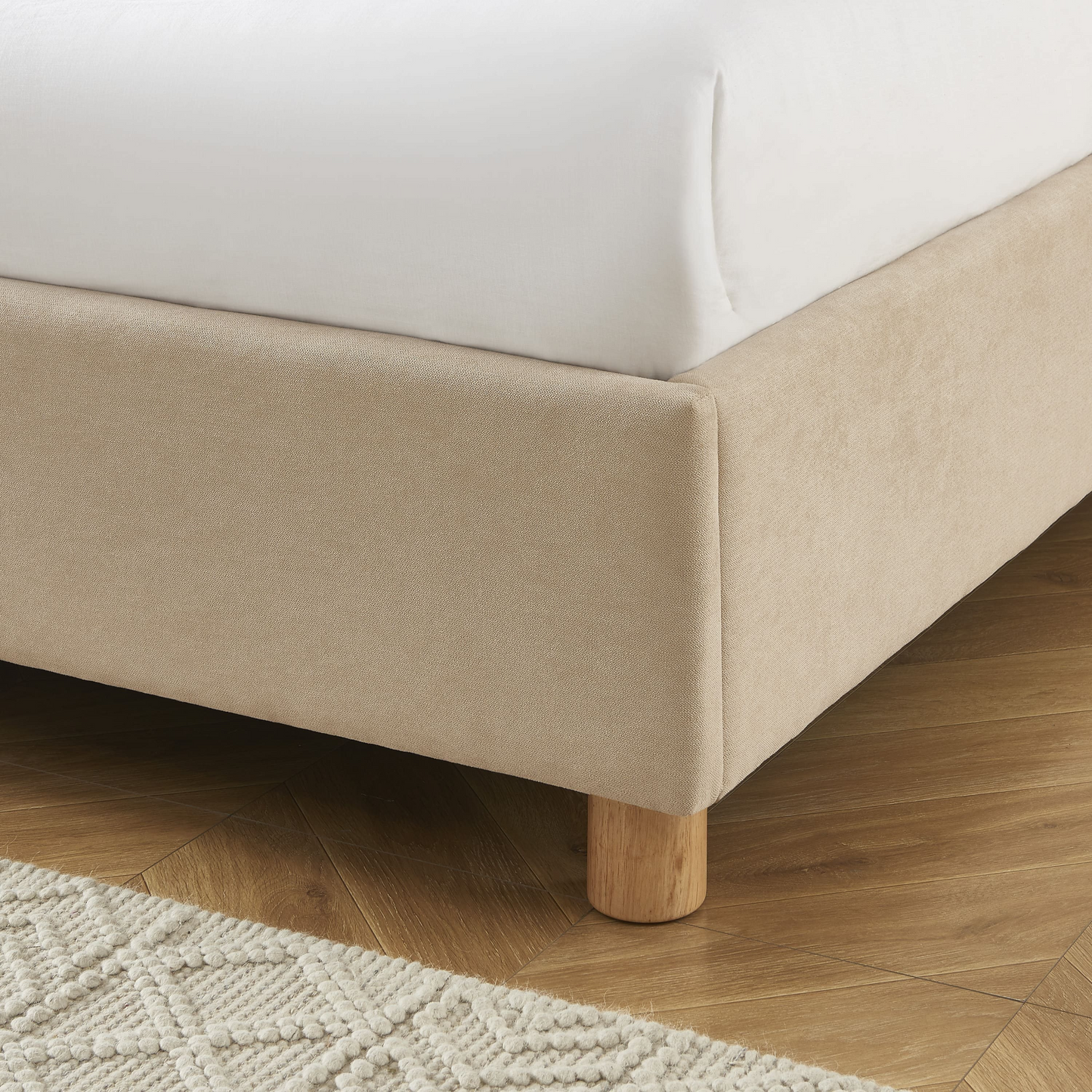 Lit Coffre Japandi velours beige sable cannage 160x200 sommier inclus – Tsuki