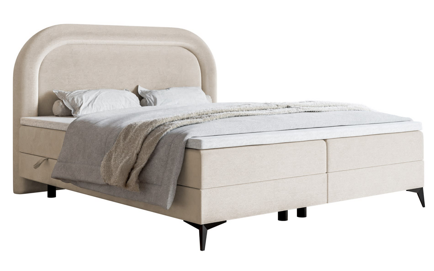 Lit Japandi continental 160x200 en velours déperlant grège – Loreo