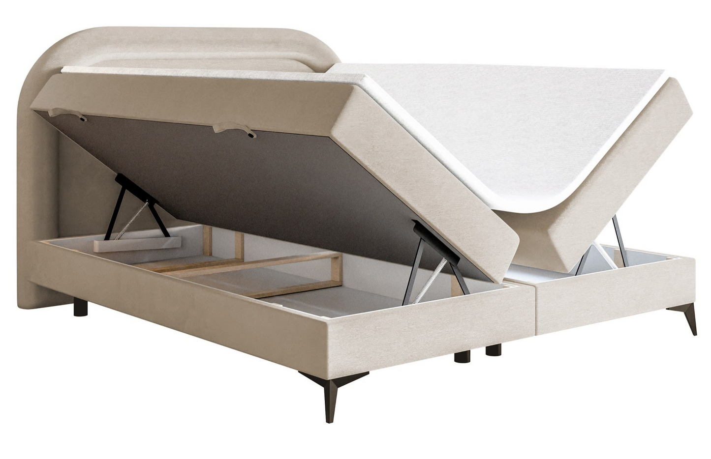 Lit Japandi continental 160x200 en velours déperlant grège – Loreo