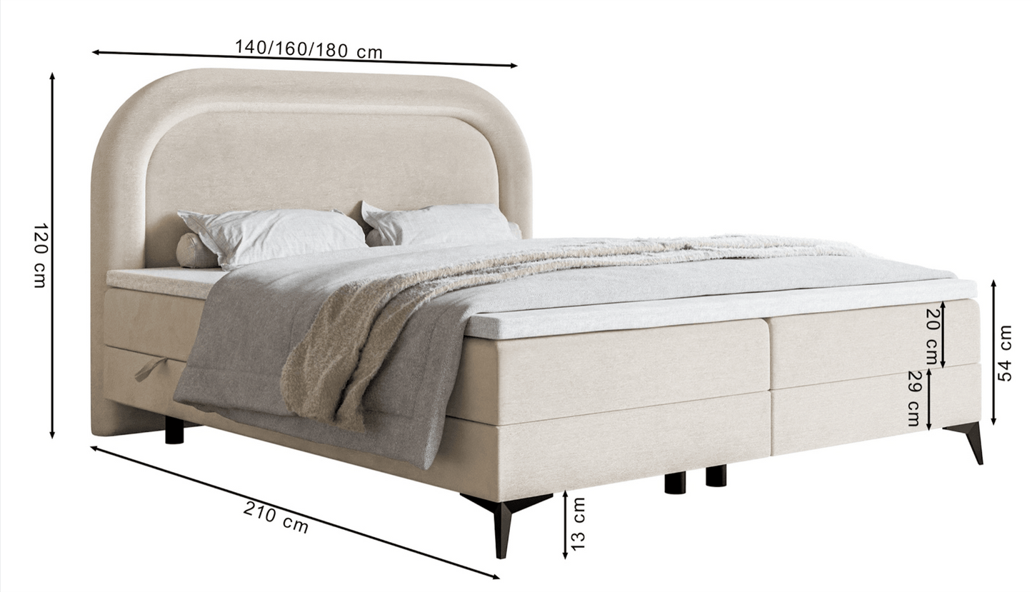 Lit Japandi continental 160x200 en velours déperlant grège – Loreo
