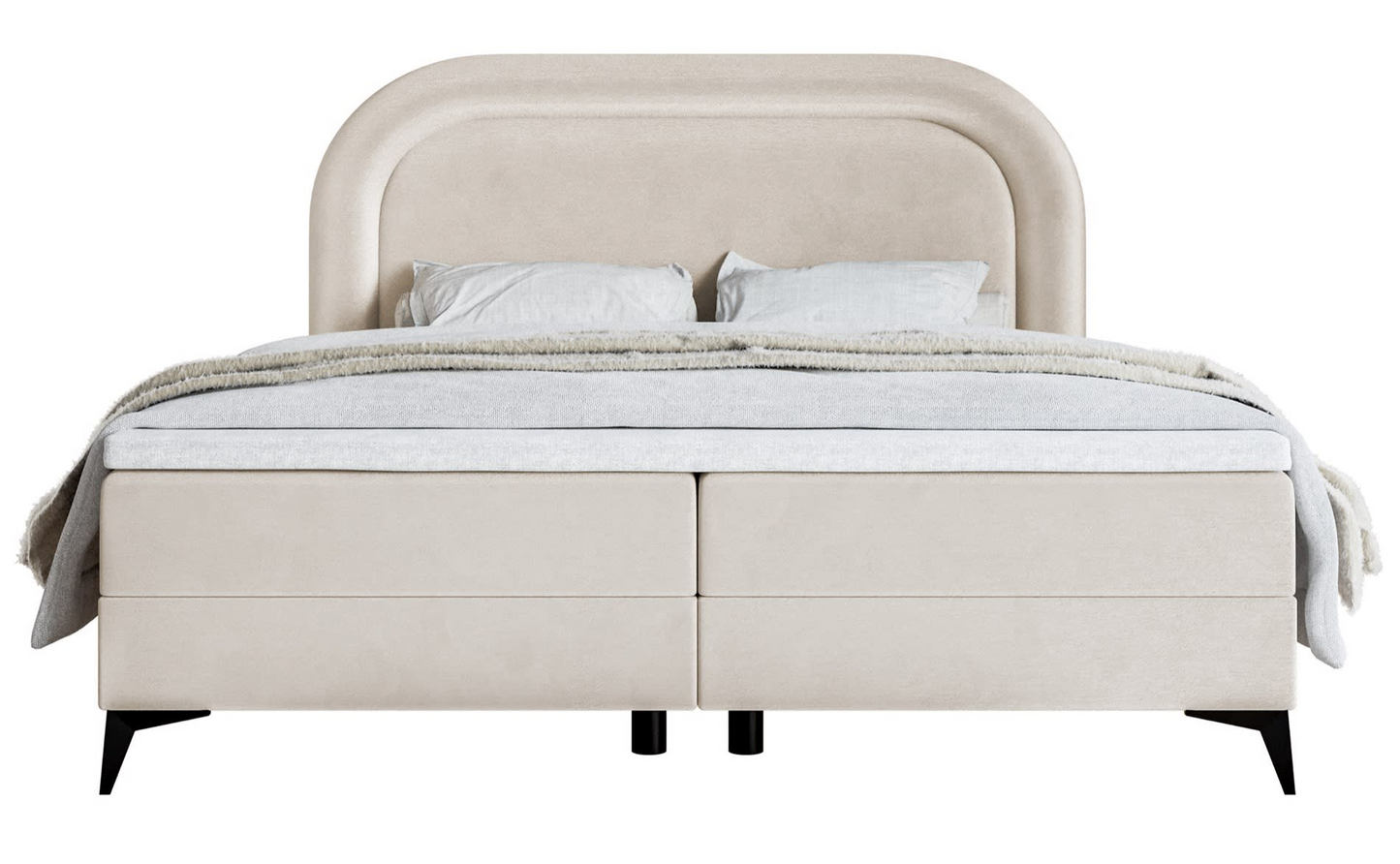 Lit Japandi continental 160x200 en velours déperlant grège – Loreo