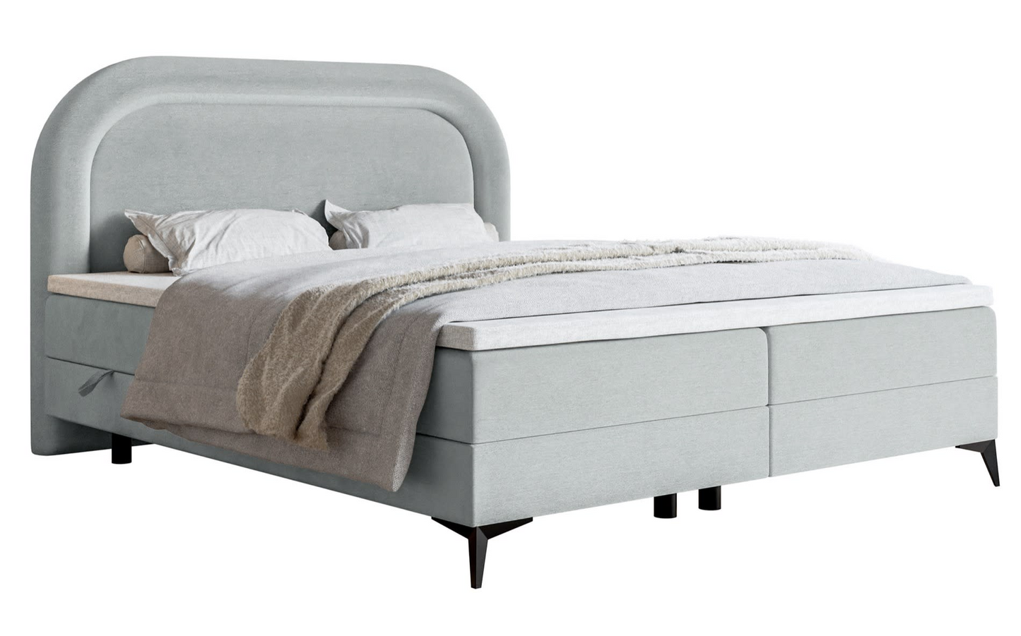 Lit Japandi continental 160x200 en velours déperlant grège – Loreo