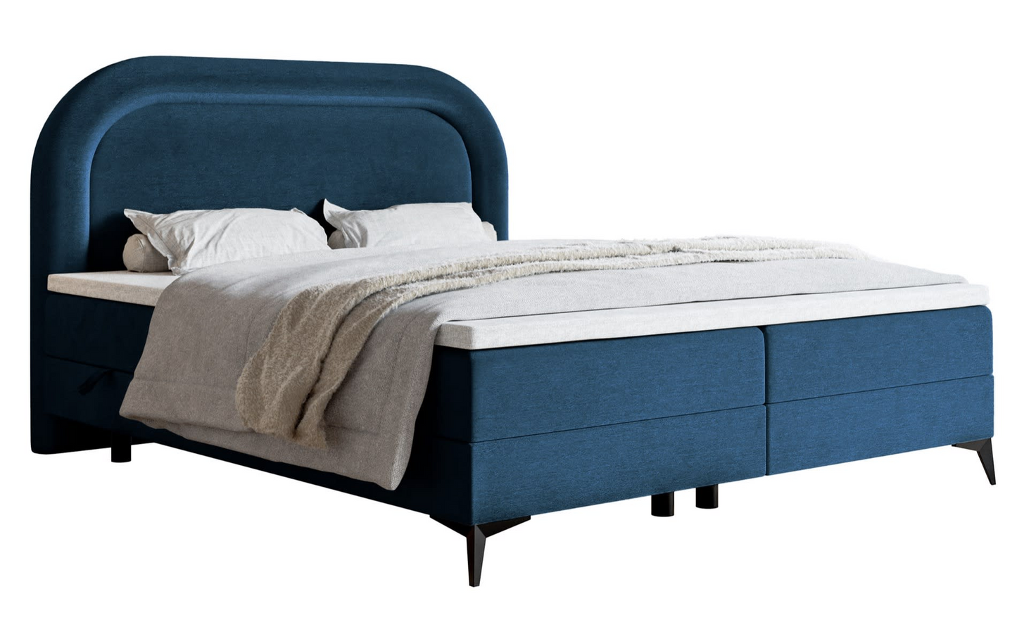 Lit Japandi continental 160x200 en velours déperlant grège – Loreo