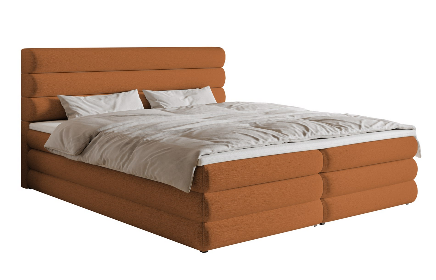 Lit Japandi continental 180x200 en tissu chenille beige clair – Alegre