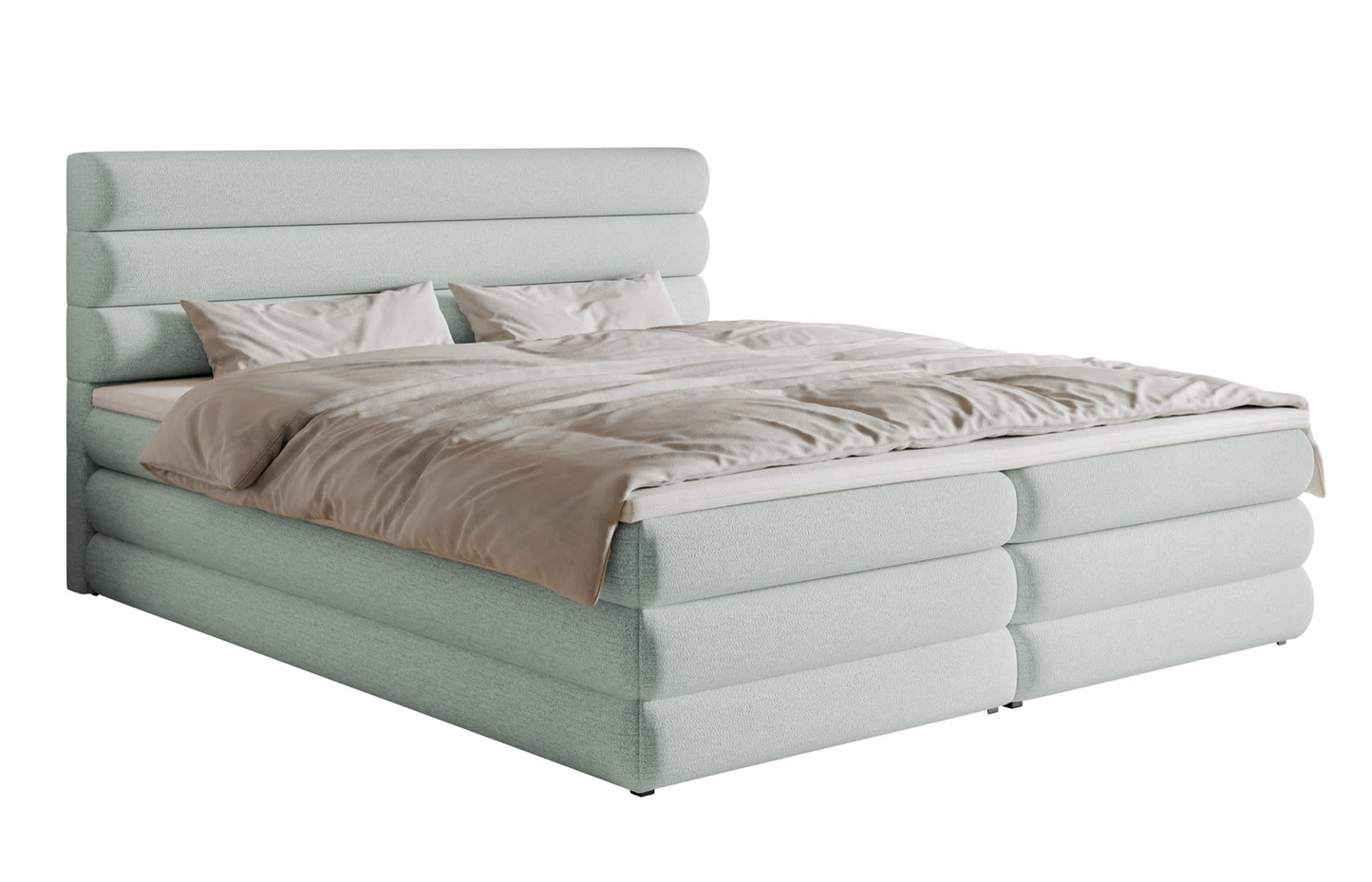 Lit Japandi continental 180x200 en tissu chenille beige clair – Alegre