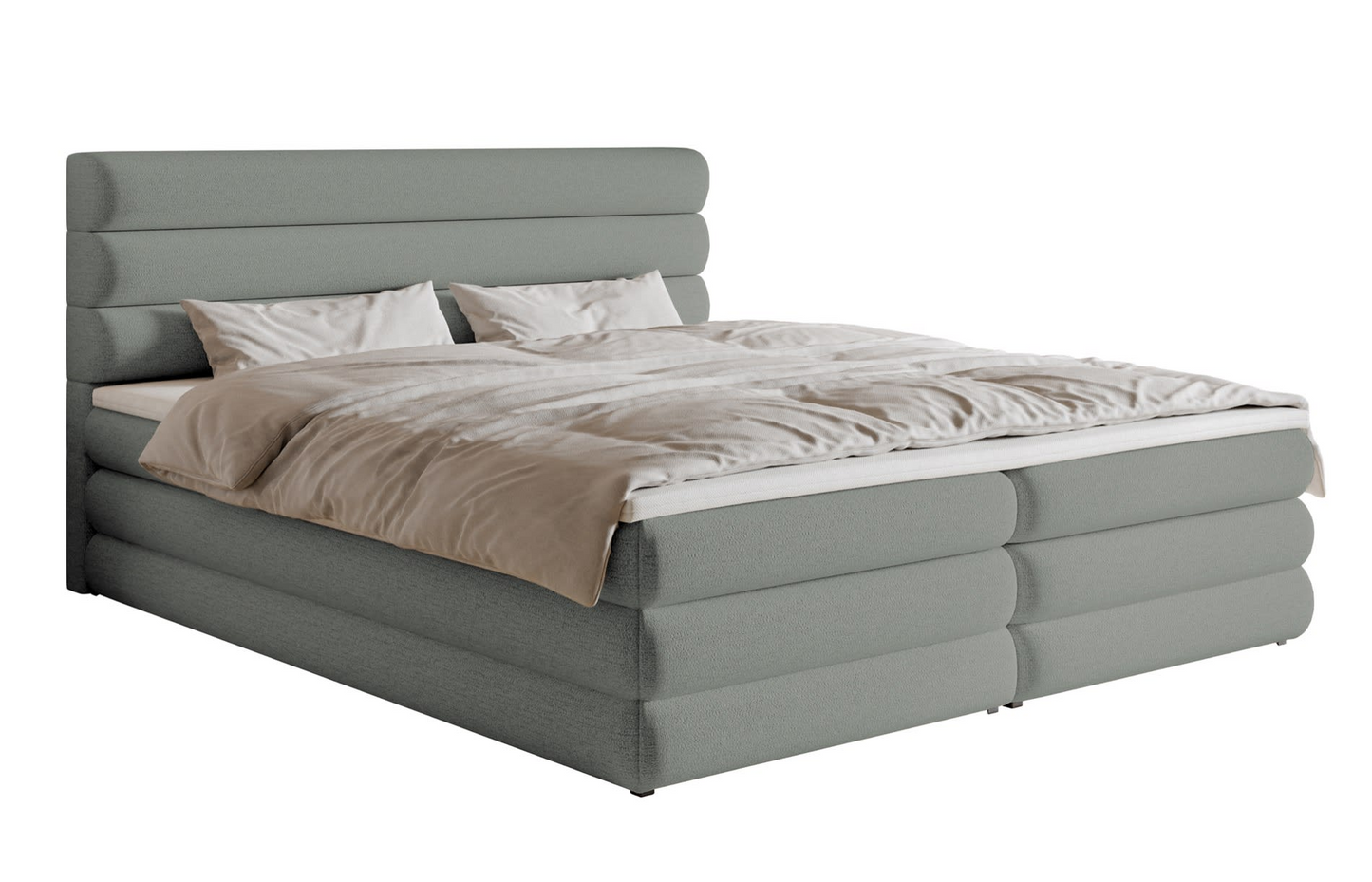 Lit Japandi continental 180x200 en tissu chenille beige clair – Alegre