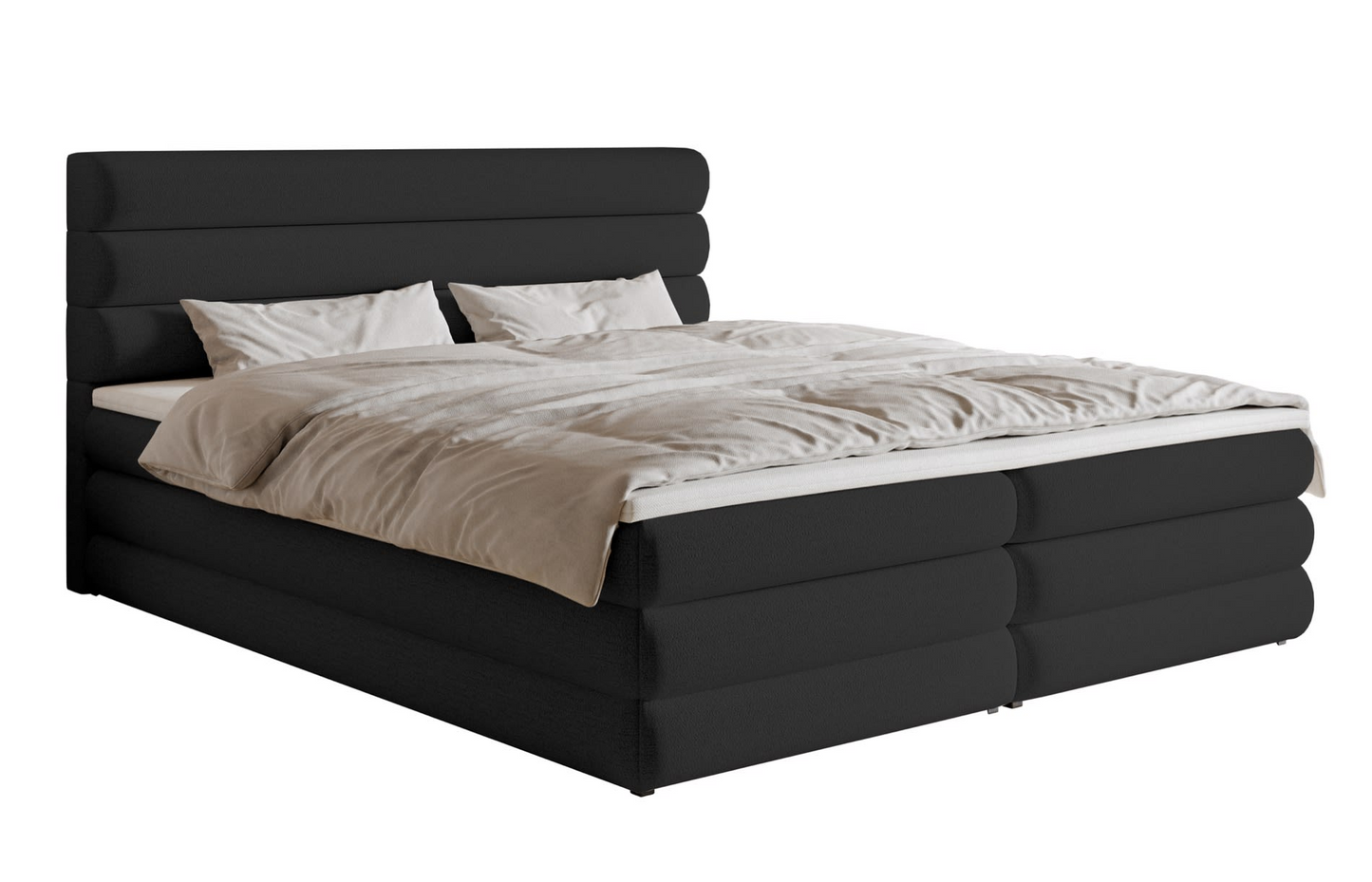 Lit Japandi continental 180x200 en tissu chenille beige clair – Alegre