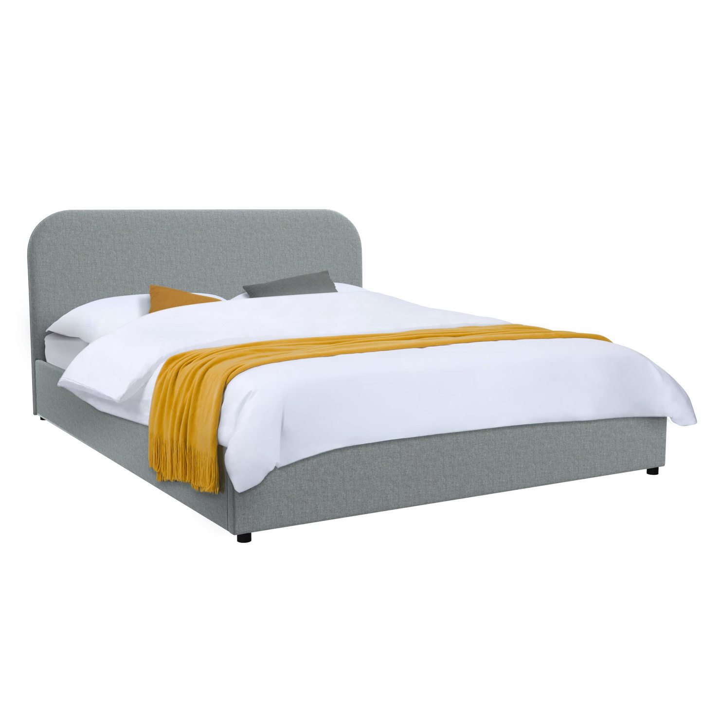 Lit Coffre Japandi 160x200 cm en Tissu Gris/Beige – Tilly