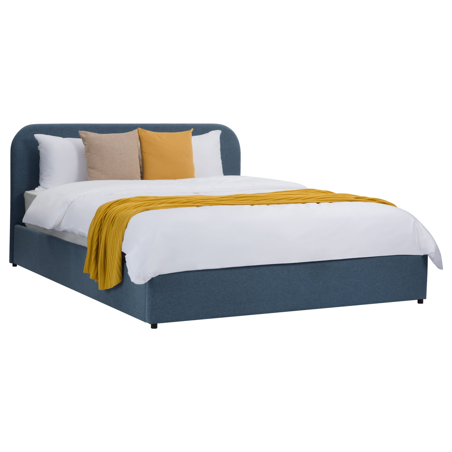 Lit Coffre Japandi 160x200 cm en Tissu Gris/Beige – Tilly