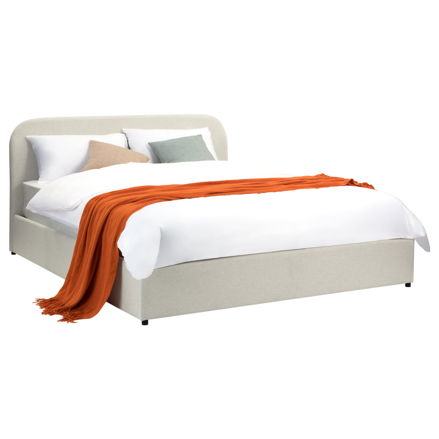 Lit Coffre Japandi 160x200 cm en Tissu Gris/Beige – Tilly