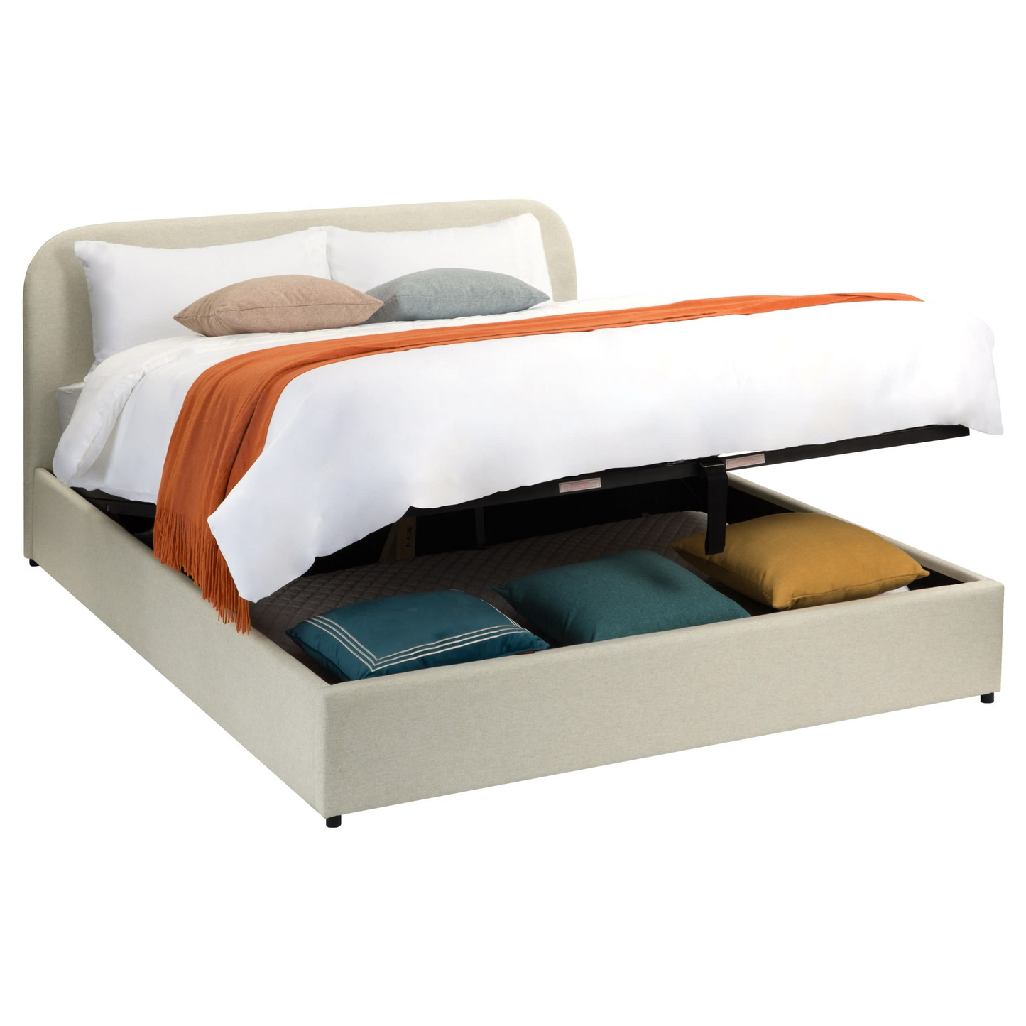 Lit Coffre Japandi 160x200 cm en Tissu Gris/Beige – Tilly