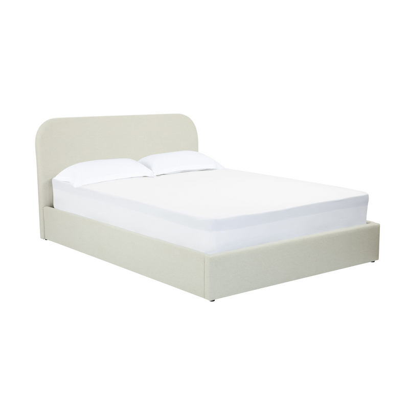 Lit Coffre Japandi 160x200 cm en Tissu Beige – Tilly