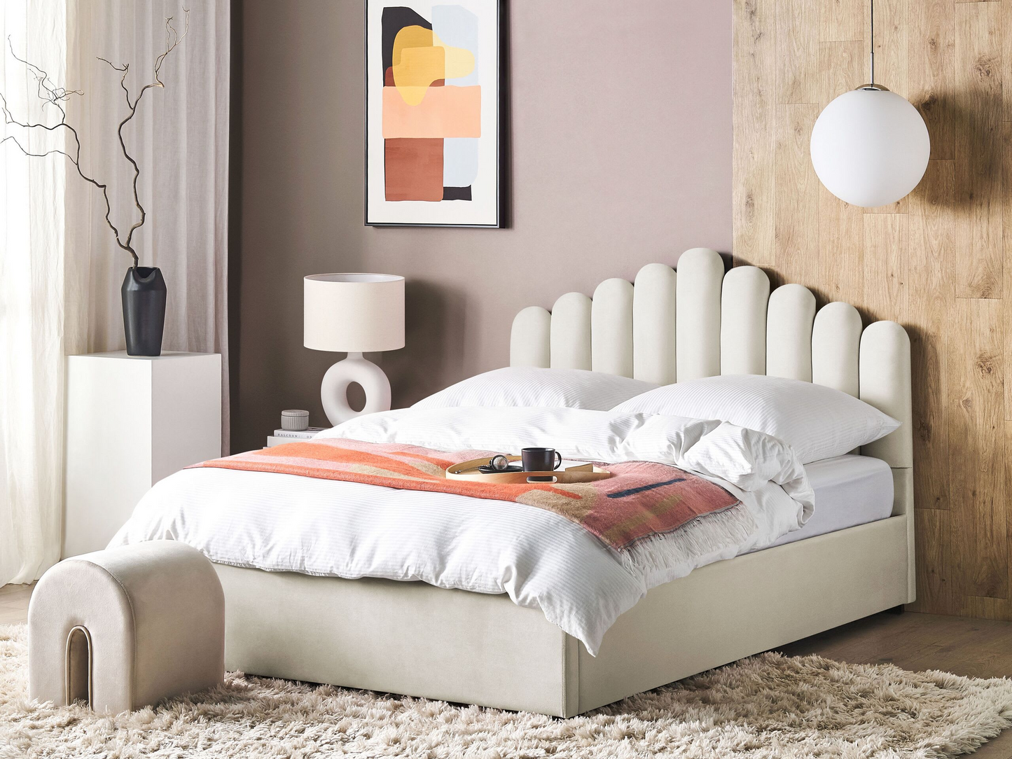 Lit Double Japandi en Tissu Blanc 180x200 – Vincennes