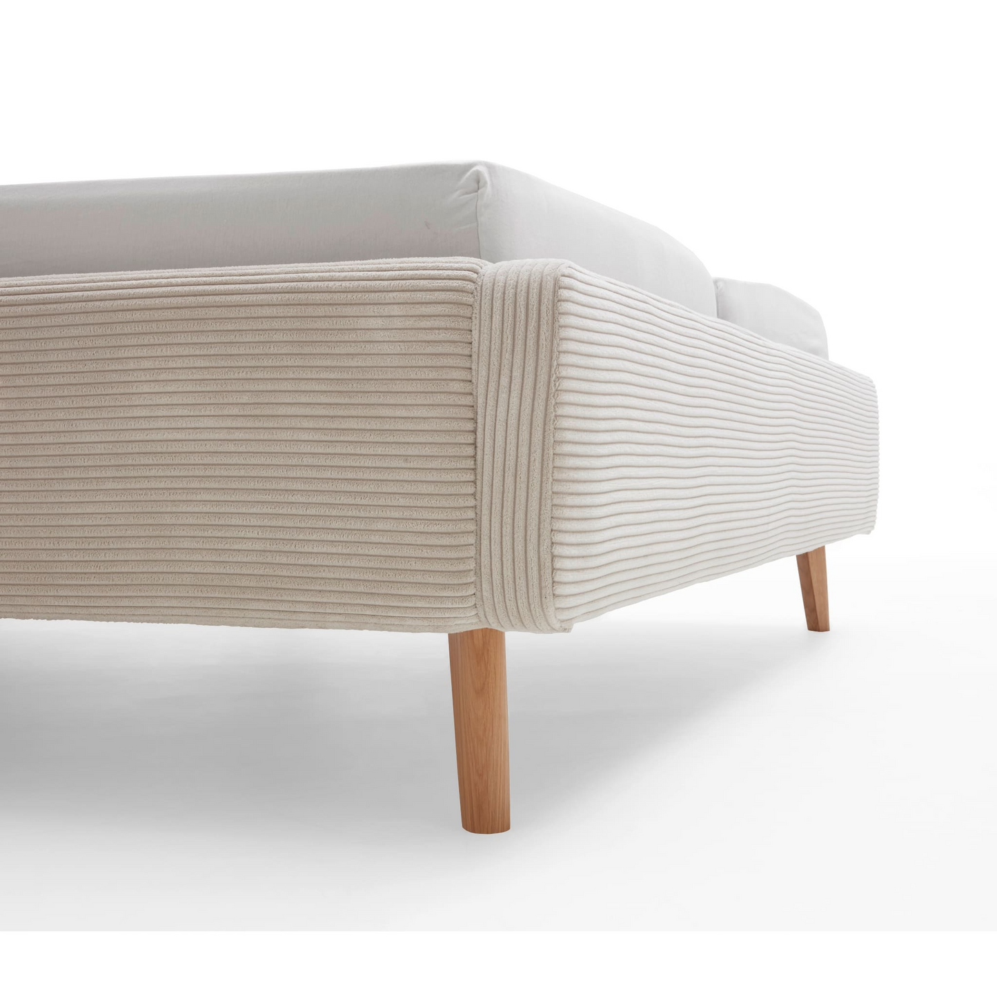 Lit Japandi rembourré en velours beige 160x200 – Nom du Produit