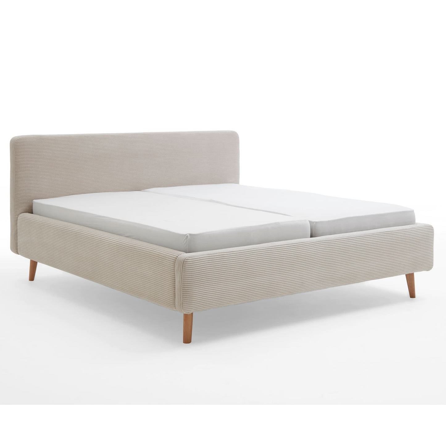 Lit Japandi rembourré en velours beige 160x200 – Nom du Produit