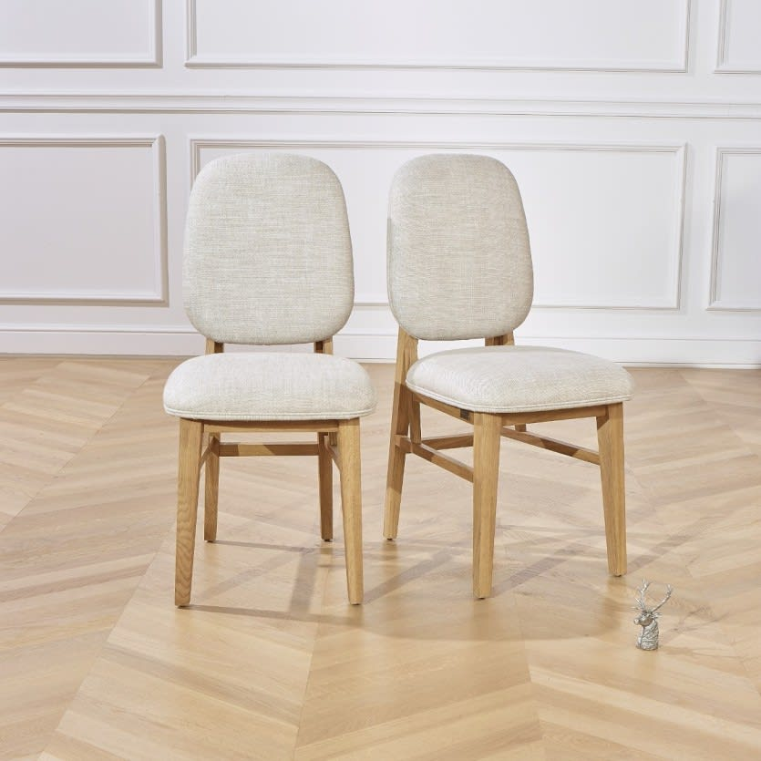 Lot de 2 Chaises Japandi en chêne massif et lin beige – Lucette