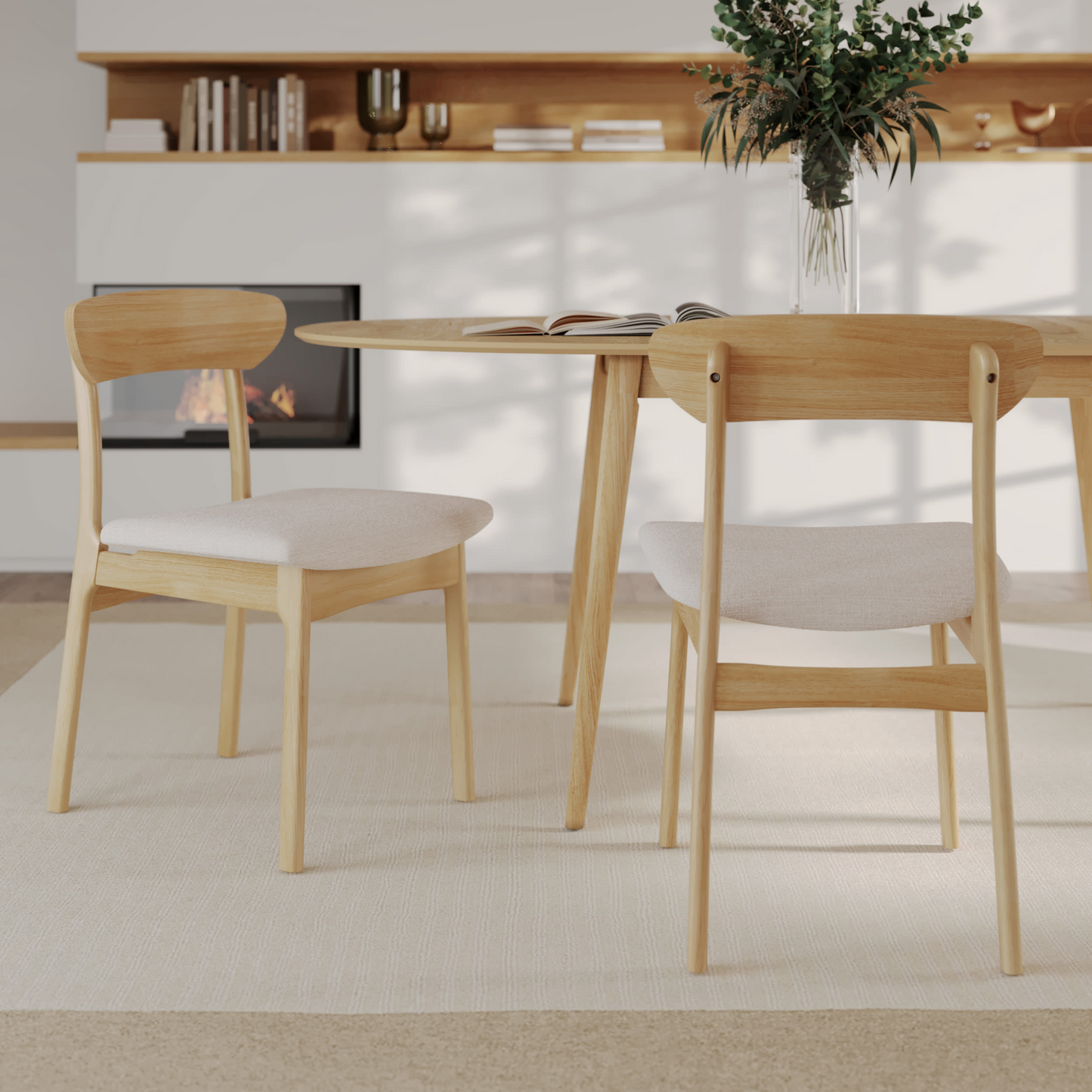Chaises Japandi en tissu beige et bois clair – Lana