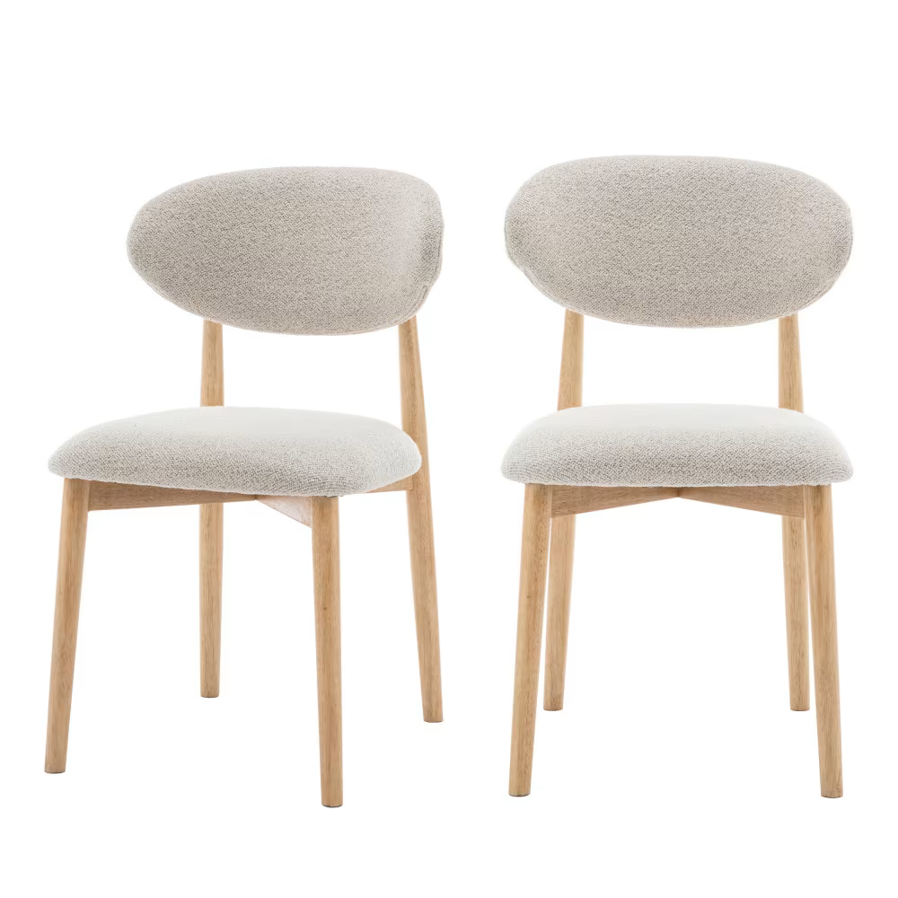Lot de 2 chaises Japandi en tissu bouclette et bois – Clara