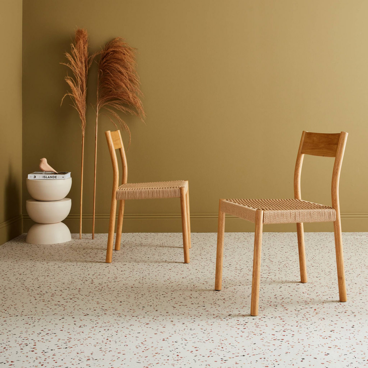 Lot de 2 chaises Japandi naturelles en bois et cordage – Ella