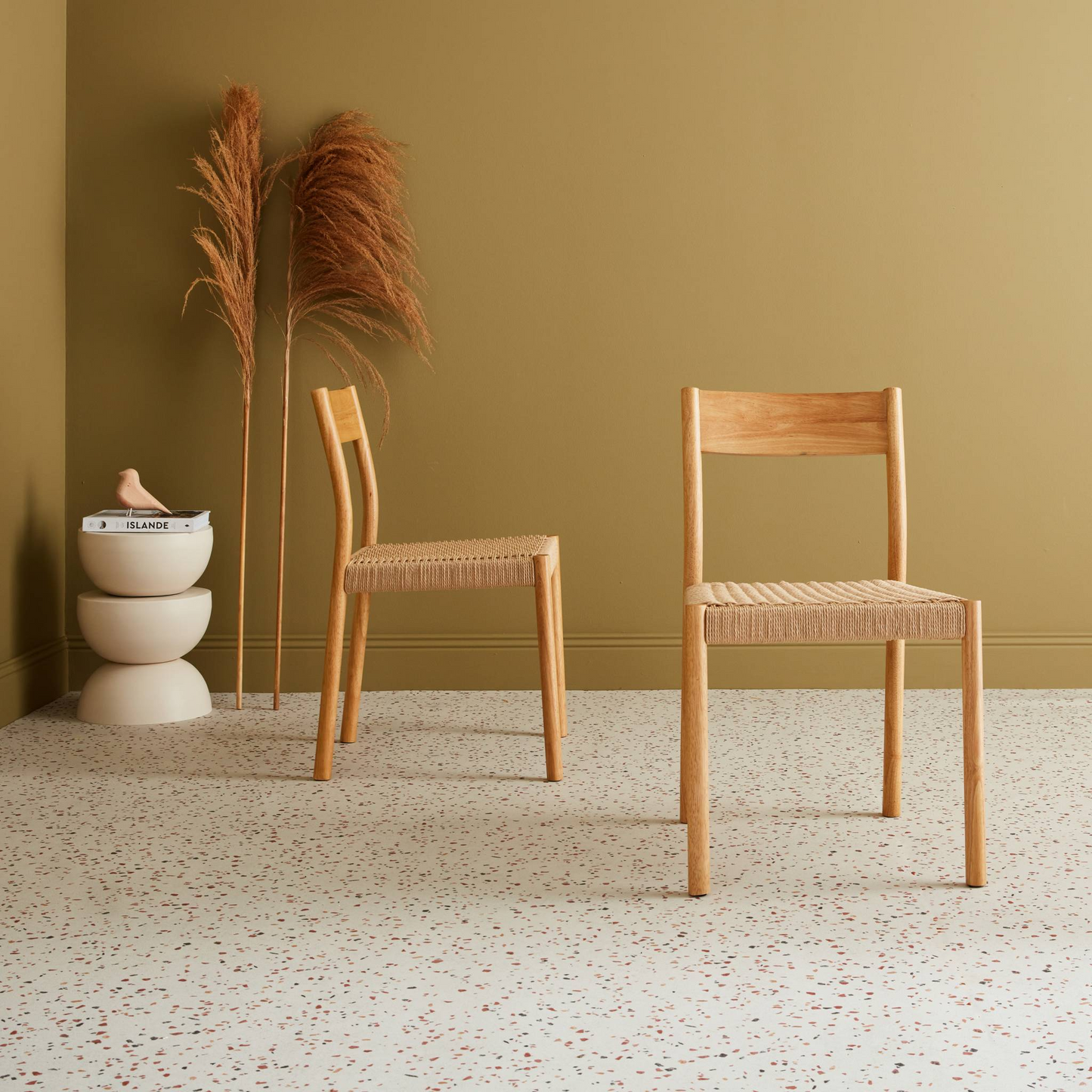 Lot de 2 chaises Japandi naturelles en bois et cordage – Ella