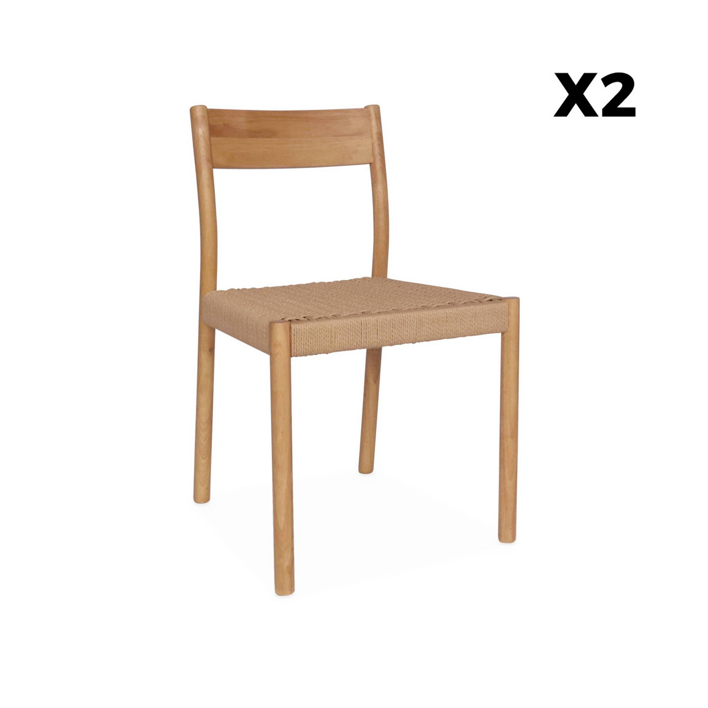 Lot de 2 chaises Japandi naturelles en bois et cordage – Ella