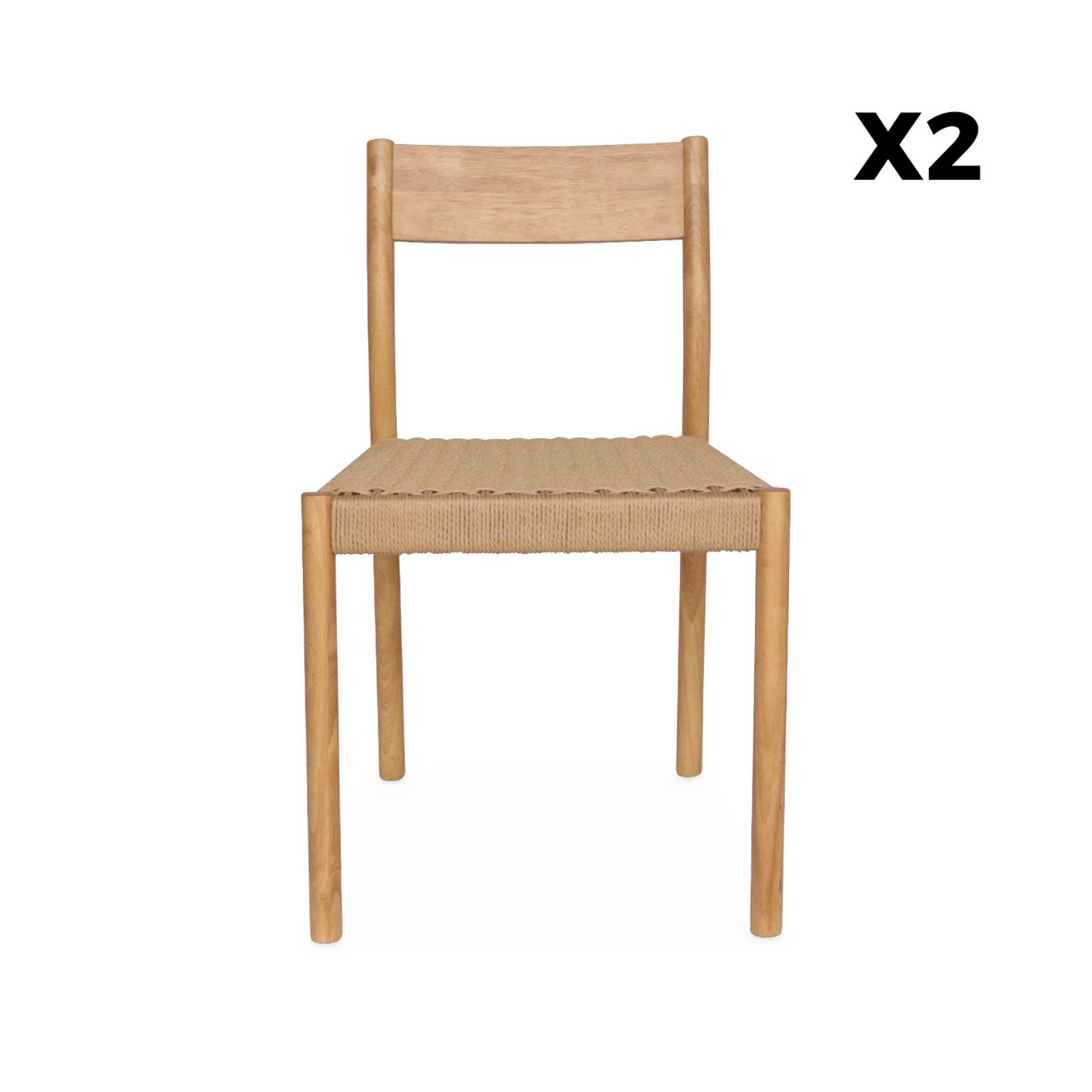 Lot de 2 chaises Japandi naturelles en bois et cordage – Ella