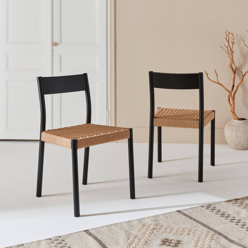 Lot de 2 chaises Japandi naturelles en bois et cordage – Ella