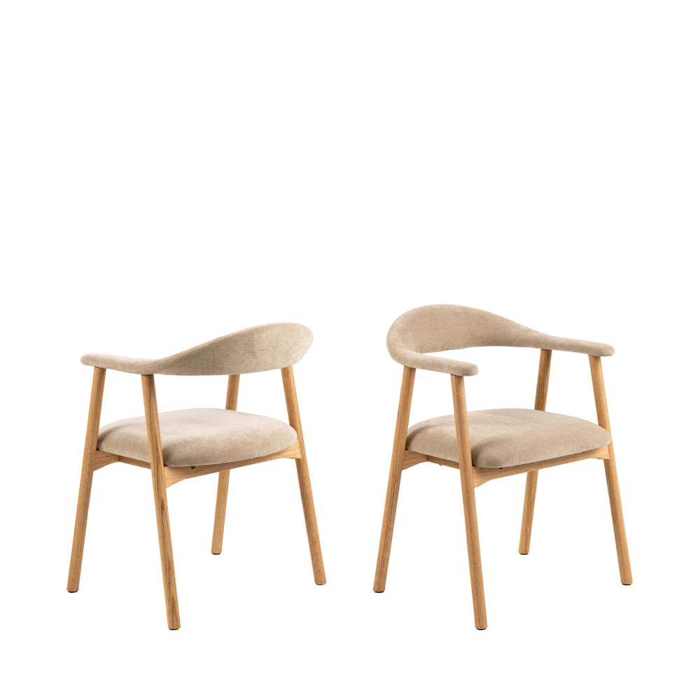 Lot de 2 fauteuils de table Japandi en tissu et bois naturel chiné – Anabate